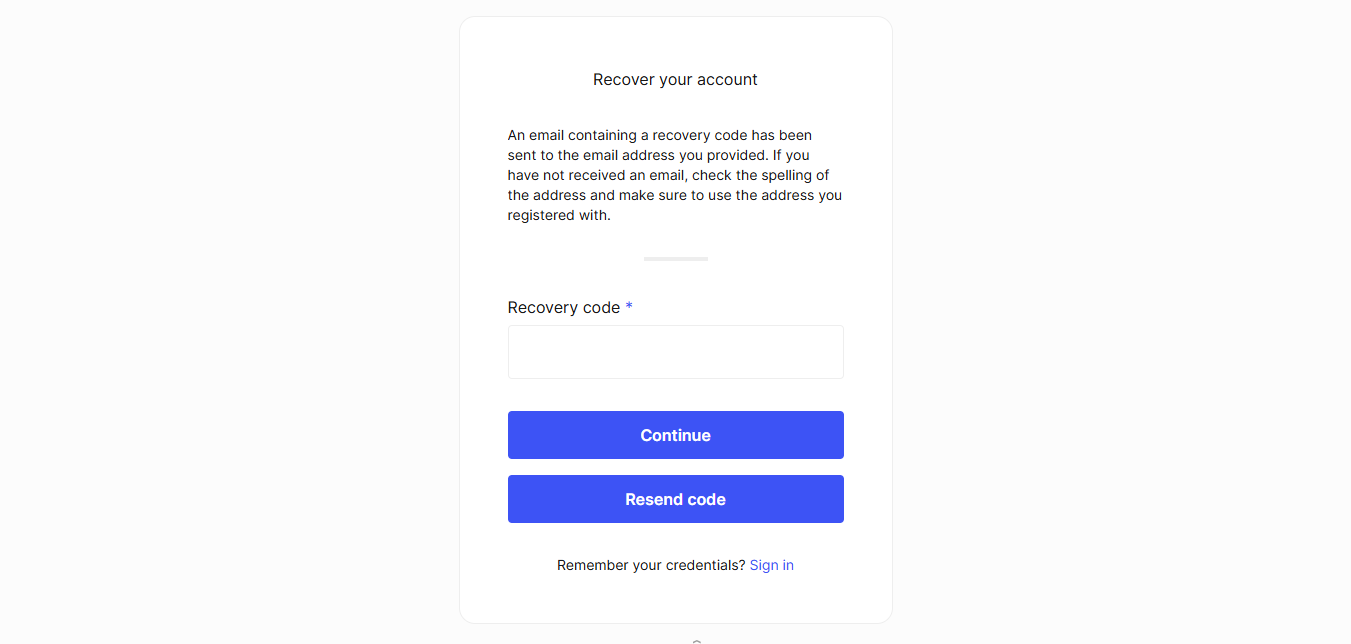 Account Recovery Page